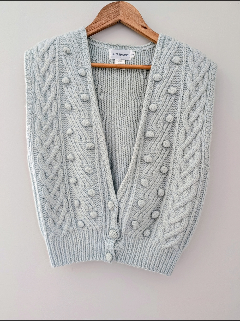 Vintage JH Collectibles Angora Lambswool Green Cable Knit Sweater Vest S